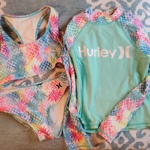 Hurley Tropical Print Bikini and Aqua Rash Guard